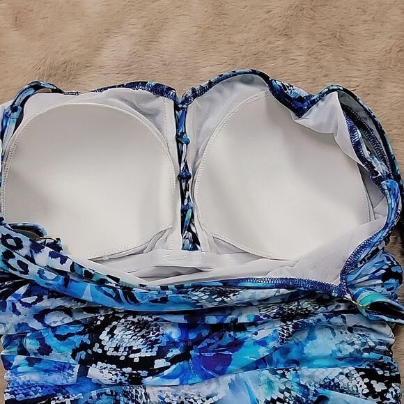 SOMA COTTEX OASIS SHADES OF BLUE ANIMAL PRINT TANKINI SWIM TOP, SIZE 12 - NEW - Picture 11 of 16